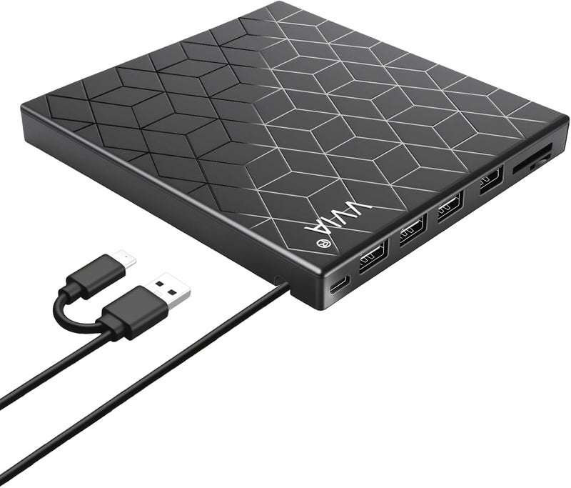 VVA External CD DVD Drive, Ultra Slim CD Burner USB 3.0 with 4 USB Ports and 2 TF/SD Card Slots, Optical Disk Drive for Laptop Mac, PC Windows 11/10/8/7 Linux OS MacBook Pro/Air Desktop PC Player - Image 1